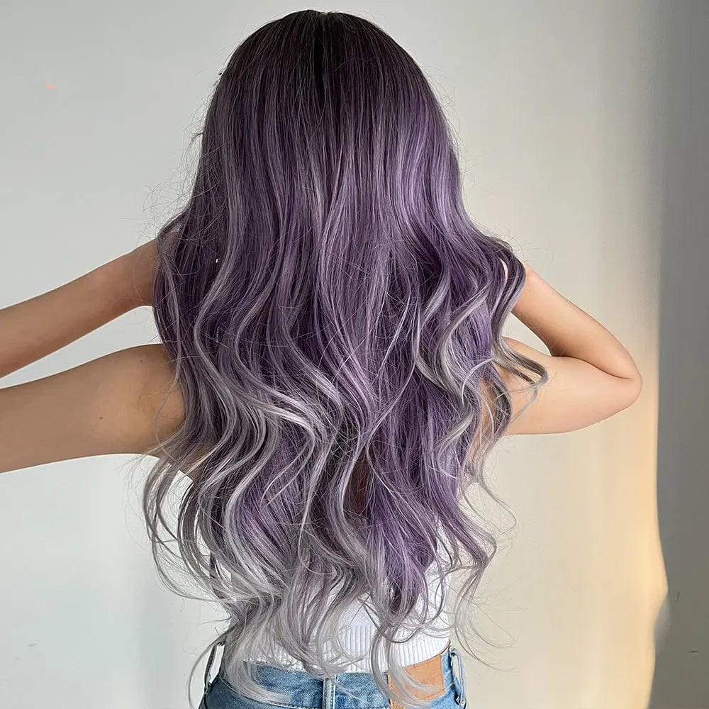 Synthetic Wig Long Wavy Purple To Ash Wigs