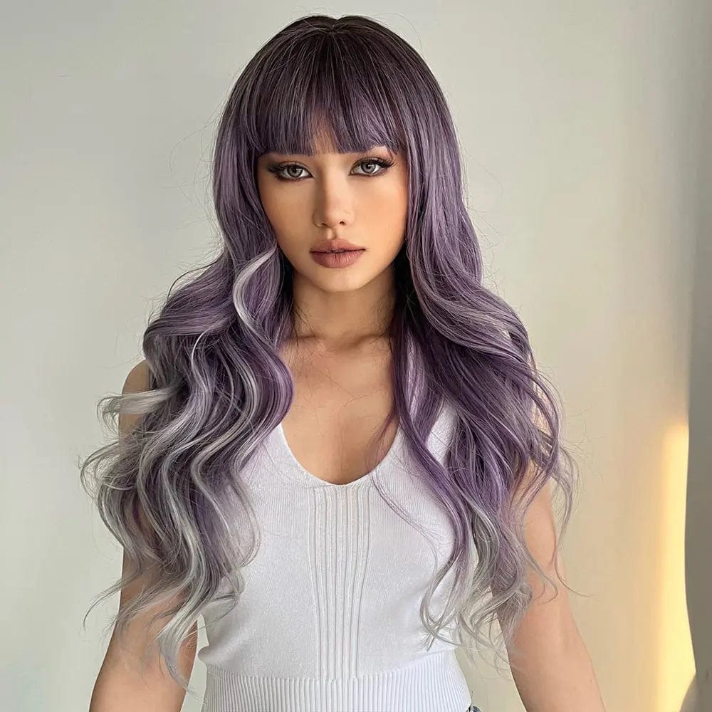 Synthetic Wig Long Wavy Purple To Ash Wigs