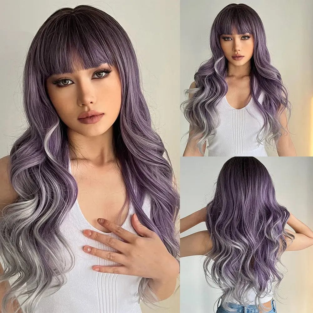 Synthetic Wig Long Wavy Purple To Ash Wigs