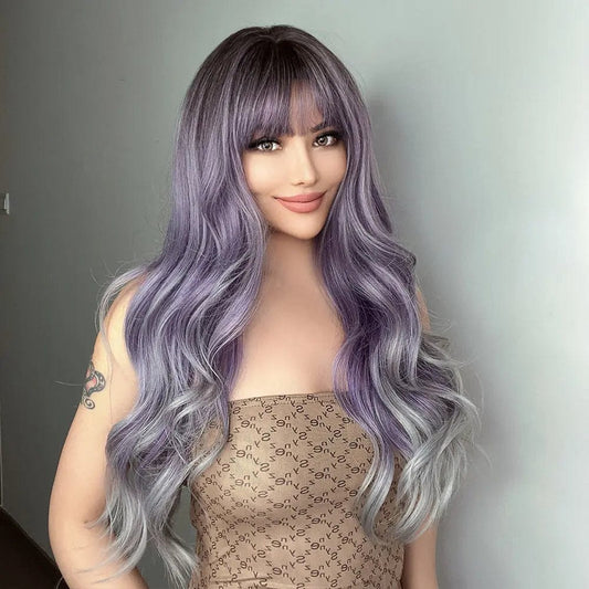 Synthetic Wig Long Wavy Purple To Ash Wigs