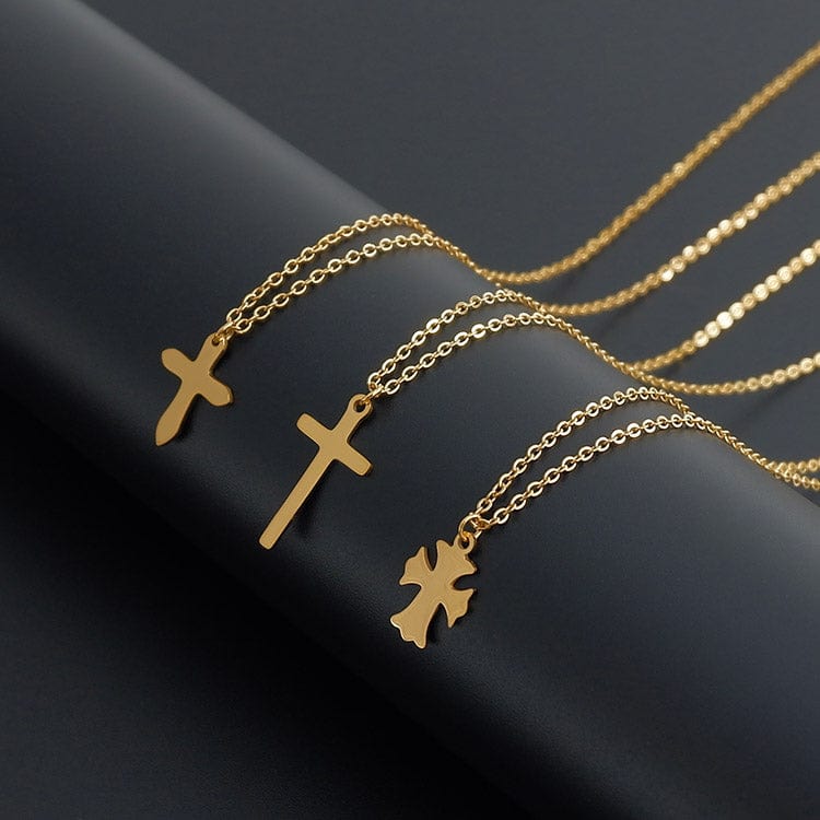 Tarnish free gold plated stainless steel simple cross pendant necklace