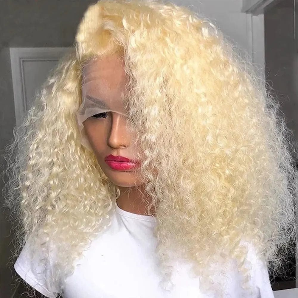 Top Grade #613 Blonde Kinky Curly Cuticle Aligned Unprocessed Human Hair 13*4 Lace Front Wigs