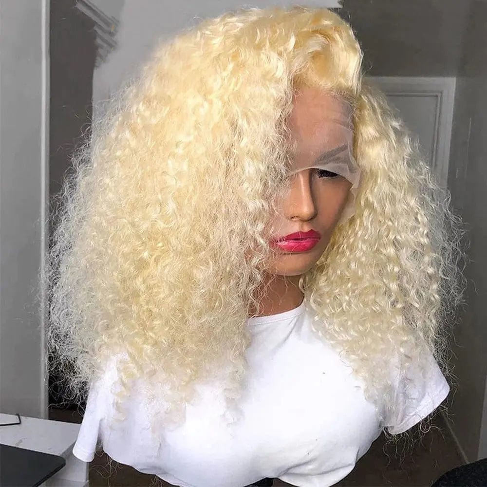 Top Grade #613 Blonde Kinky Curly Cuticle Aligned Unprocessed Human Hair 13*4 Lace Front Wigs