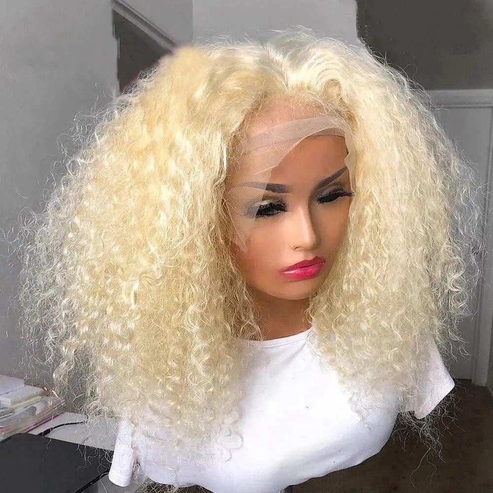 Top Grade #613 Blonde Kinky Curly Cuticle Aligned Unprocessed Human Hair 13*4 Lace Front Wigs