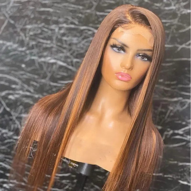 Top Grade Ombre Highlights Brown Long Wavy Wigs Human Virgin Hair Lace Front Wig