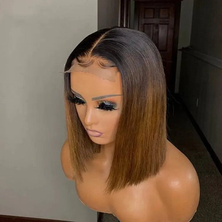 Top Grade Short Bob Lace Wig Ombre Brown Silky Straight Brazilian Human Virgin Hair 13*6 Lace Front Wigs