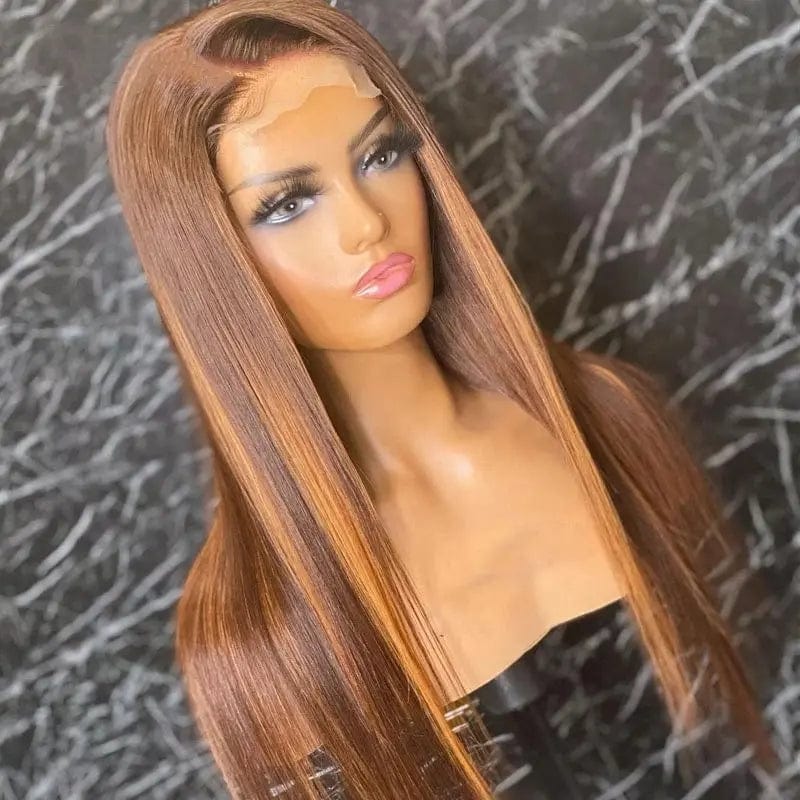 TOP Grade Water Wave Honey Brown Highlight Wig Bleached Knots With Baby Hair Virgin Brazilian Lace Front Wigs