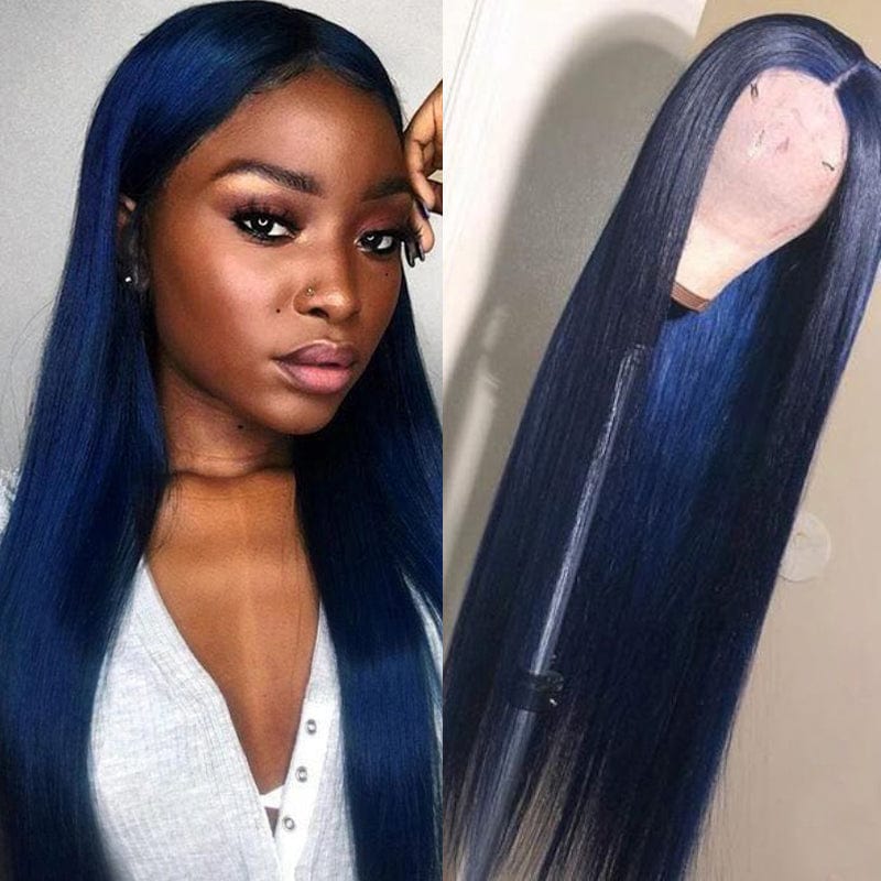 Transparent Night Blue Body Wave Pre-Plucked Human Hair Wigs Deep Wave 180% Remy Hair Lace Frontal Wig With Baby Hair For Women