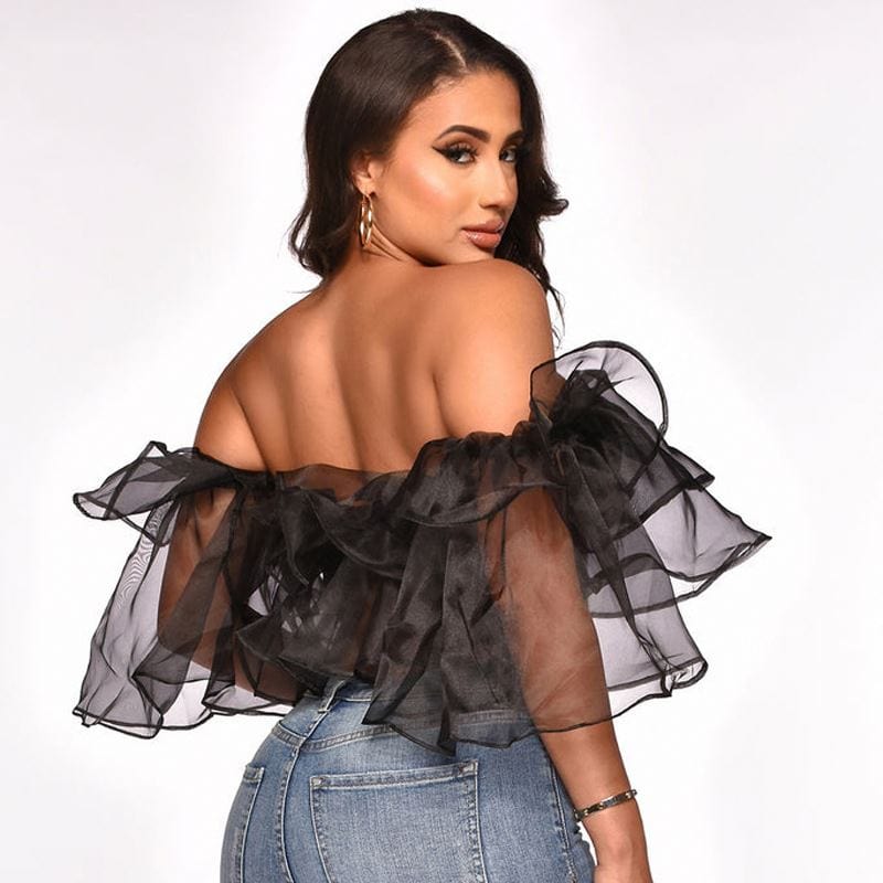 Trending Products 2022 New Arrivals Elegant Latest Chiffon Tops Sexy Short Sleeve Tube Mesh Top Summer Clothes