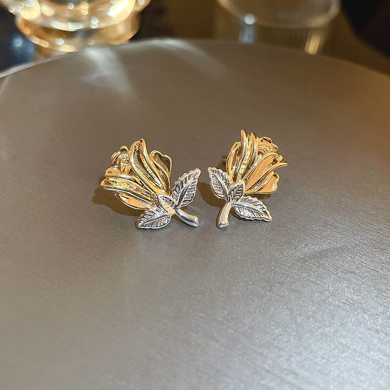 Trendy / Gold fashion quality stud rose flower earrings