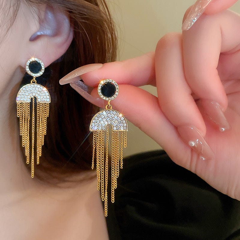 Trendy / Gold fashion trendy tassel zircon geometric hanging earrings