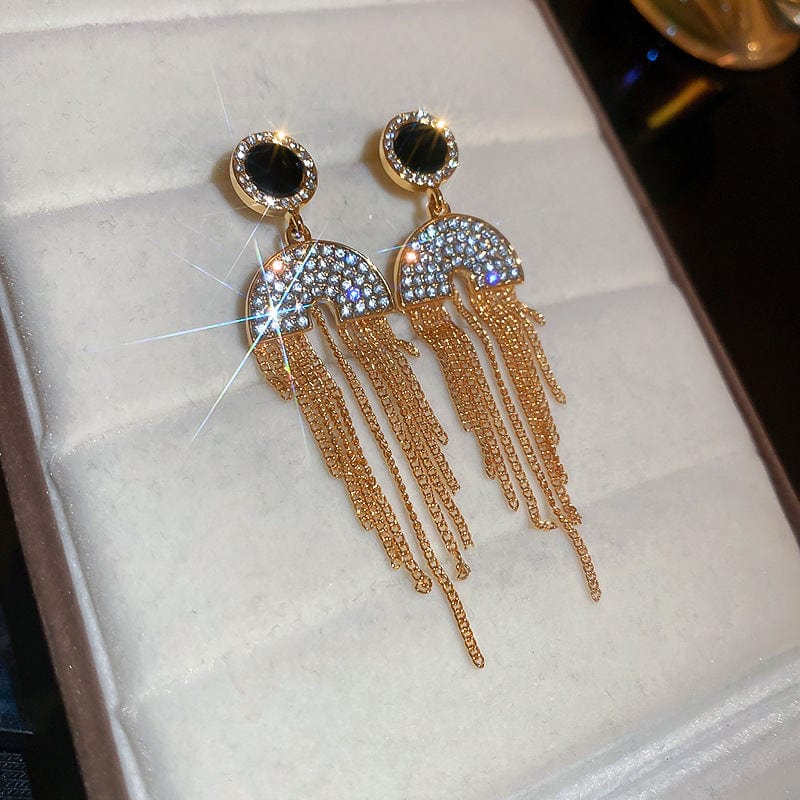 Trendy / Gold fashion trendy tassel zircon geometric hanging earrings