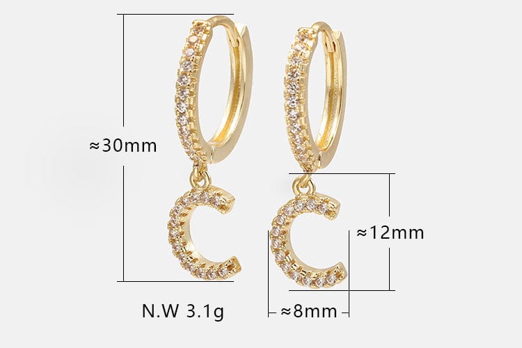 trendy / one size / C IVIAPRO Hot Selling 26 Letters Earrings 18K Gold Plated Alphabet Letter Hoop Earrings