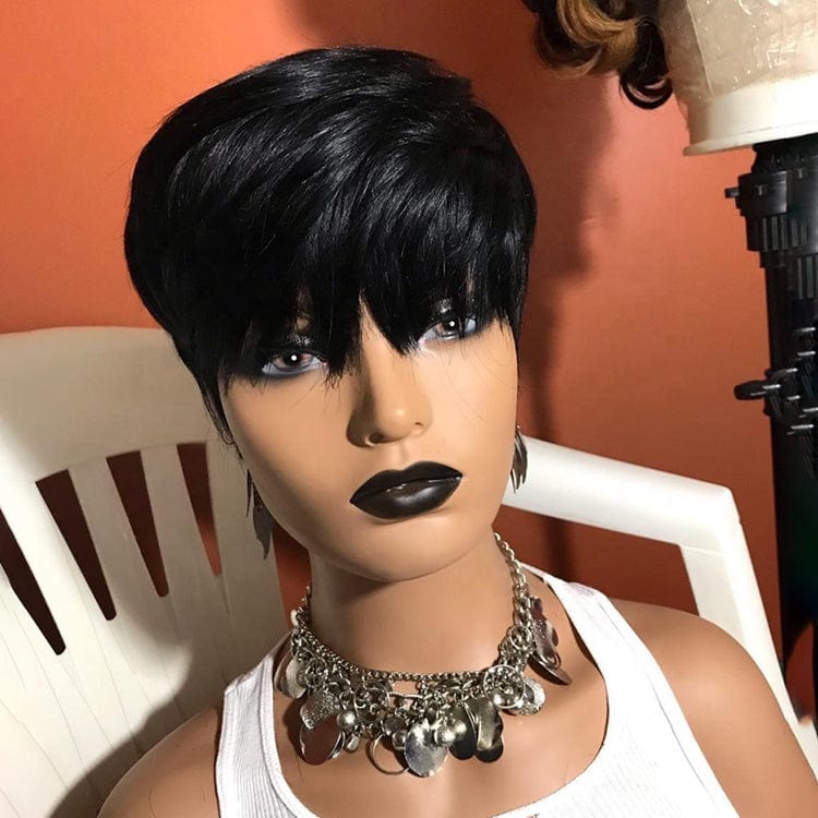 Trendy Pixie Cut Bob Wigs Black Women Cuticle Aligned Virgin Human Hair Capless No Lace Front Wig With Bang