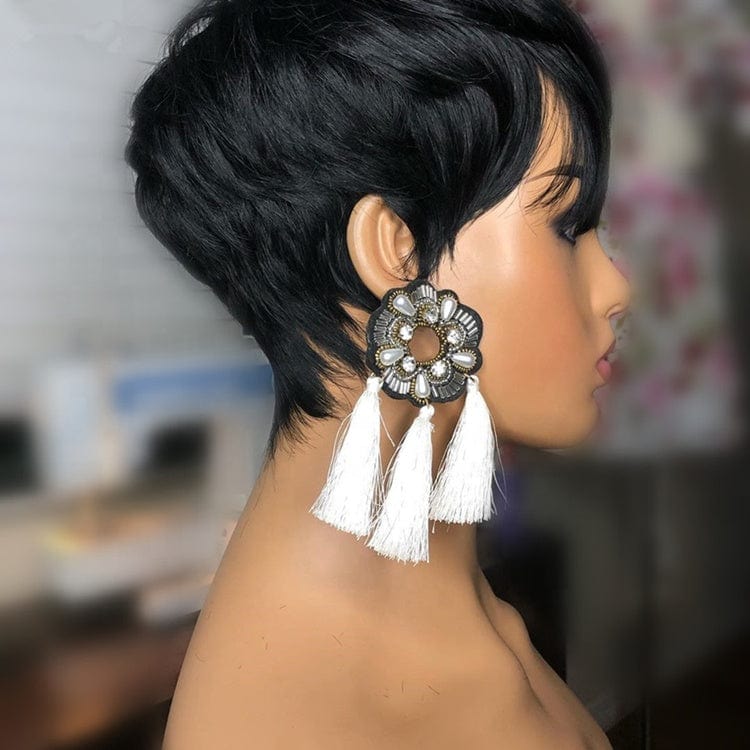 Trendy Pixie Cut Bob Wigs Black Women Cuticle Aligned Virgin Human Hair Capless No Lace Front Wig With Bang