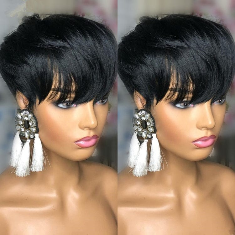 Trendy Pixie Cut Bob Wigs Black Women Cuticle Aligned Virgin Human Hair Capless No Lace Front Wig With Bang