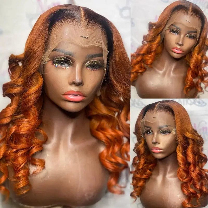 Trendy Swiss Lace Front Wig Loose Wave Ombre Ginger Orange 13*4 Lace Front Human Hair Wigs