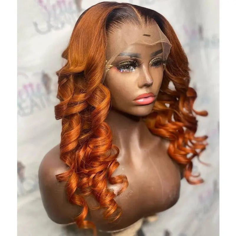 Trendy Swiss Lace Front Wig Loose Wave Ombre Ginger Orange 13*4 Lace Front Human Hair Wigs