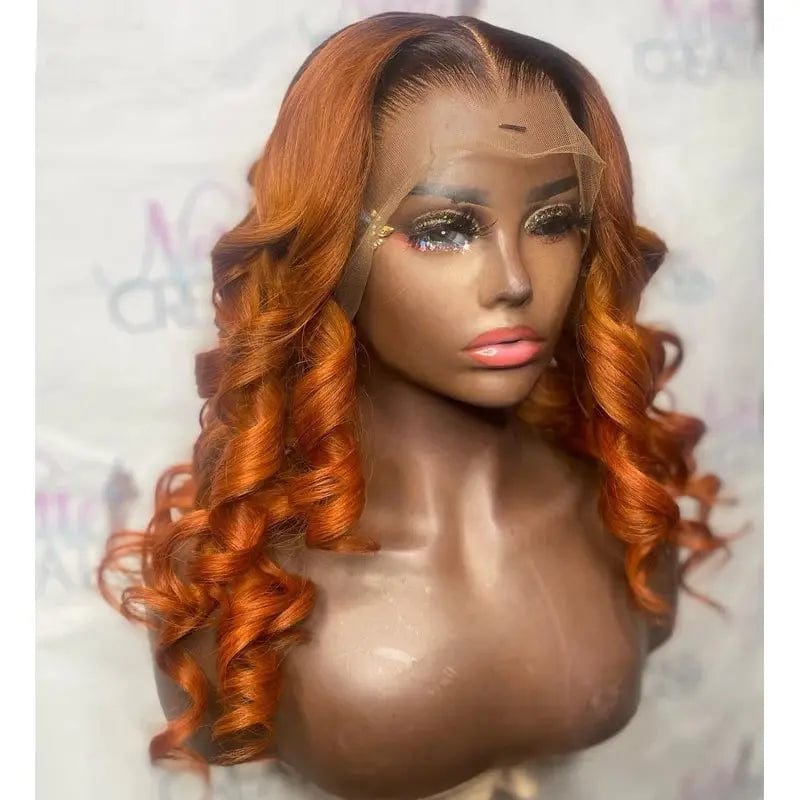 Trendy Swiss Lace Front Wig Loose Wave Ombre Ginger Orange 13*4 Lace Front Human Hair Wigs