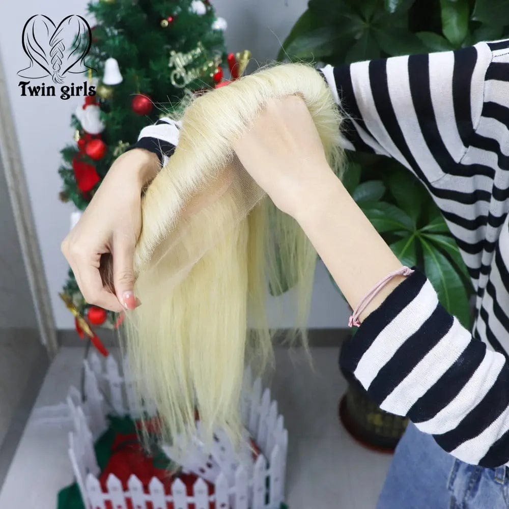 Twin Girls Wholesale 14, 16, 18, 20 inch #613 Blonde Straight 13X4 HD Lace Frontal Virgin Human Hair Shedding No tangling