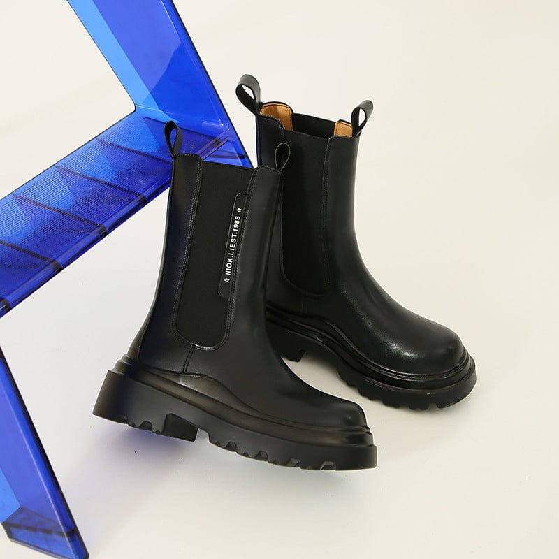 TX graphic piping Pull calfskin elasticated sides contrast sole  ribbon pull tab Leather lining and insole Chelsea boot