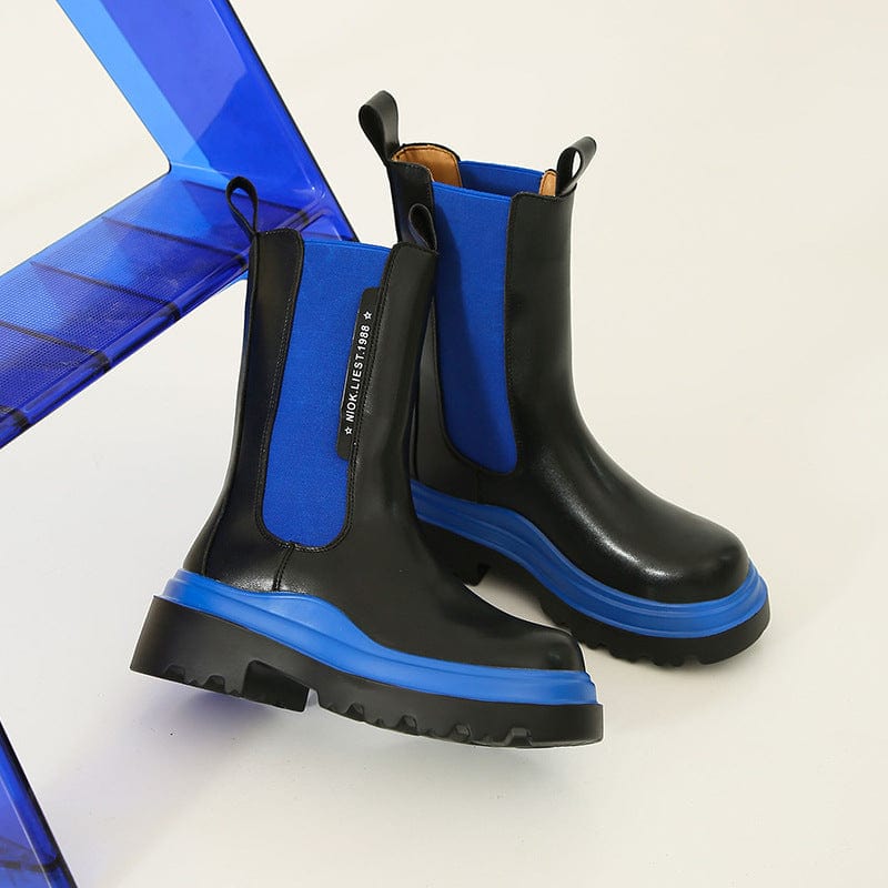 TX graphic piping Pull calfskin elasticated sides contrast sole  ribbon pull tab Leather lining and insole Chelsea boot