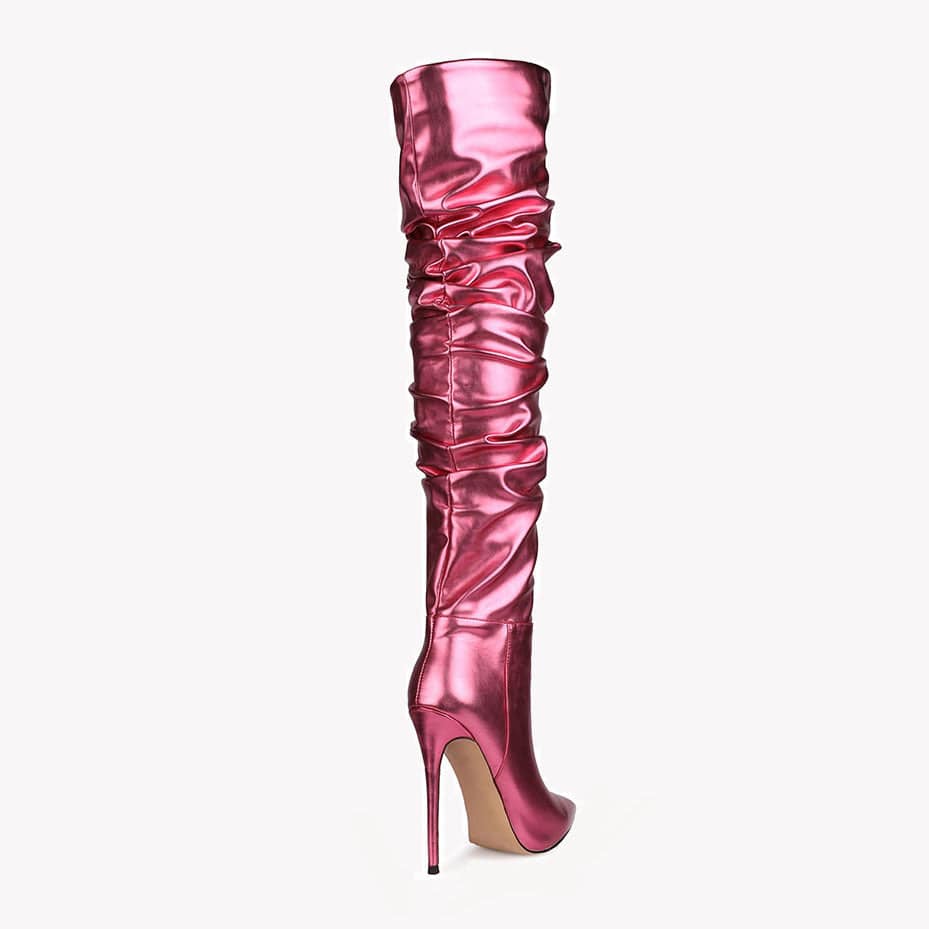 TX new design side zipper folding pointed toe  red ladies stiletto shoes over the knee long boots thigh high  for women