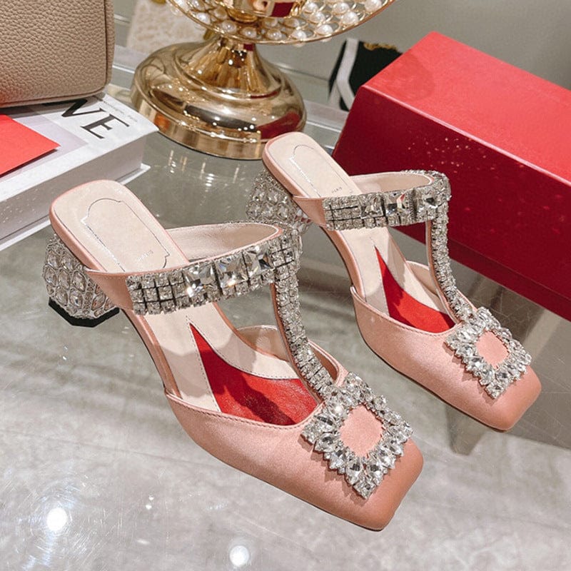 TX new style ladies luxury diamond slippers thick heels high heels breathable women sandals