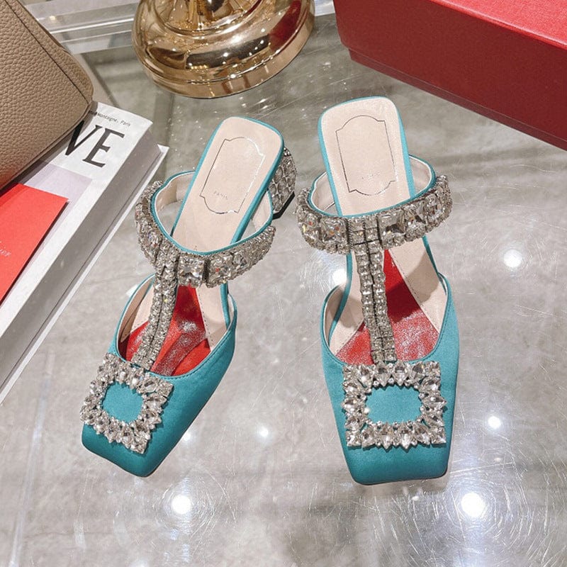 TX new style ladies luxury diamond slippers thick heels high heels breathable women sandals