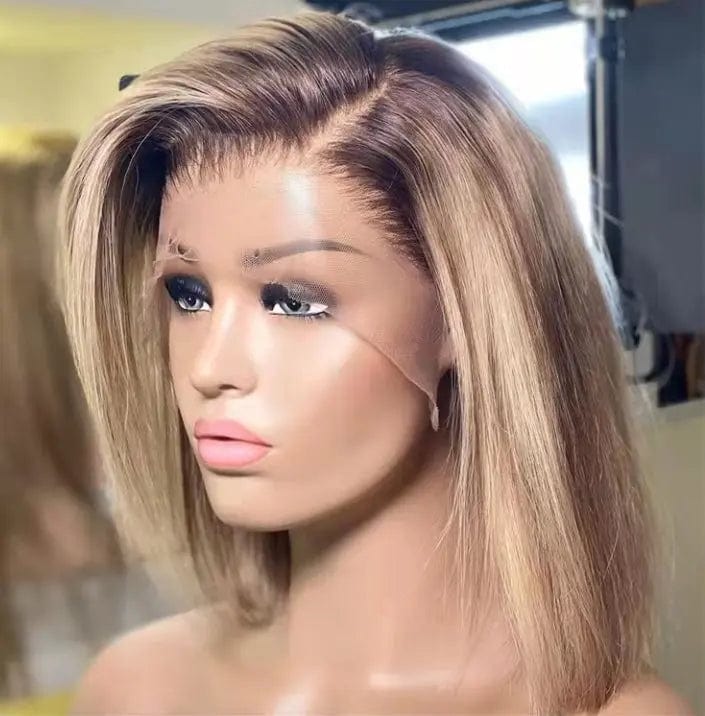 Unprocessed Virgin Hair Short Straight Bob Lace Wig Ombre Blonde 13*4 Lace Front Wigs for Black Women