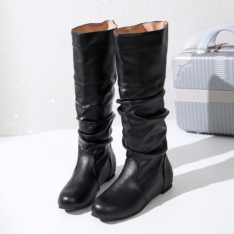 US10.5-EU43 / boots 1 XZ140 Women Fall Fashion Soft Leather Mid High Pointed Toe Plus Size Boots Wholesale Price