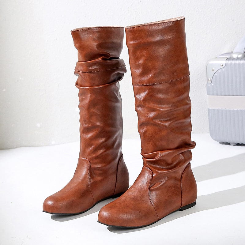 US10-EU43 / boots 4 XZ140 Women Fall Fashion Soft Leather Mid High Pointed Toe Plus Size Boots Wholesale Price