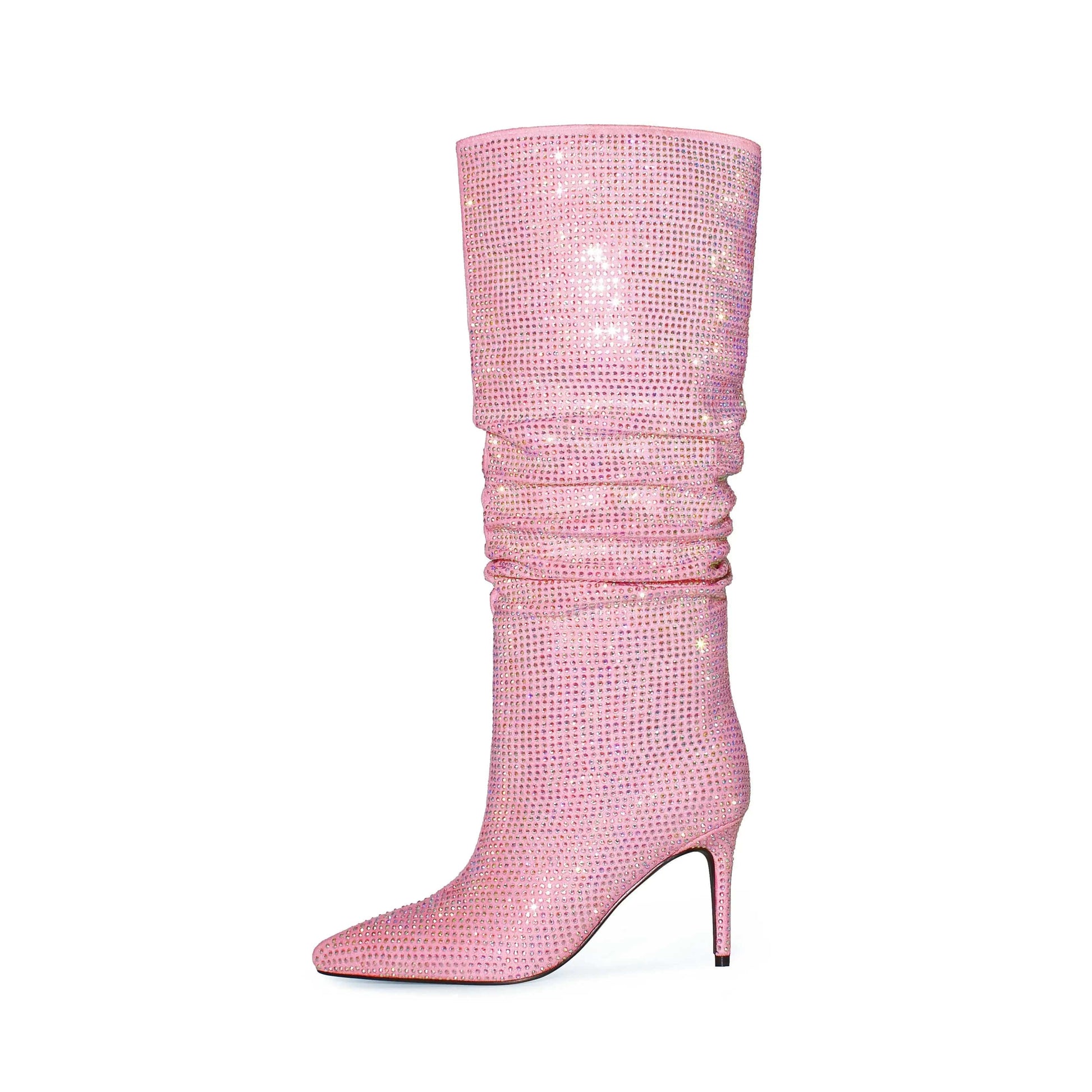 US5-5.5/Eur35 / Barbie pink New Winter Custom Designer Sexy Thin Heel Knee Boots Women Pointed  Drilling Women's Knee High Leather Boots