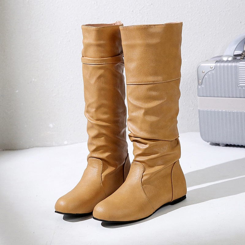 US7-EU38 / boots 2 XZ140 Women Fall Fashion Soft Leather Mid High Pointed Toe Plus Size Boots Wholesale Price