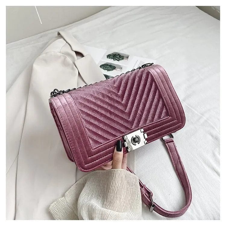 V--Pink BM9123 New Arrivals Winter Purse Female Ladies Designer Purse Chain Handbags For Women Hand Bags Fall Purses Velvet Handbag