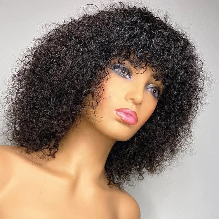 Vietnam Human Hair Short Bob Deep Curly Wig Pre Plucked With Bangs Virgin Remy Hair Lace Front Wigs