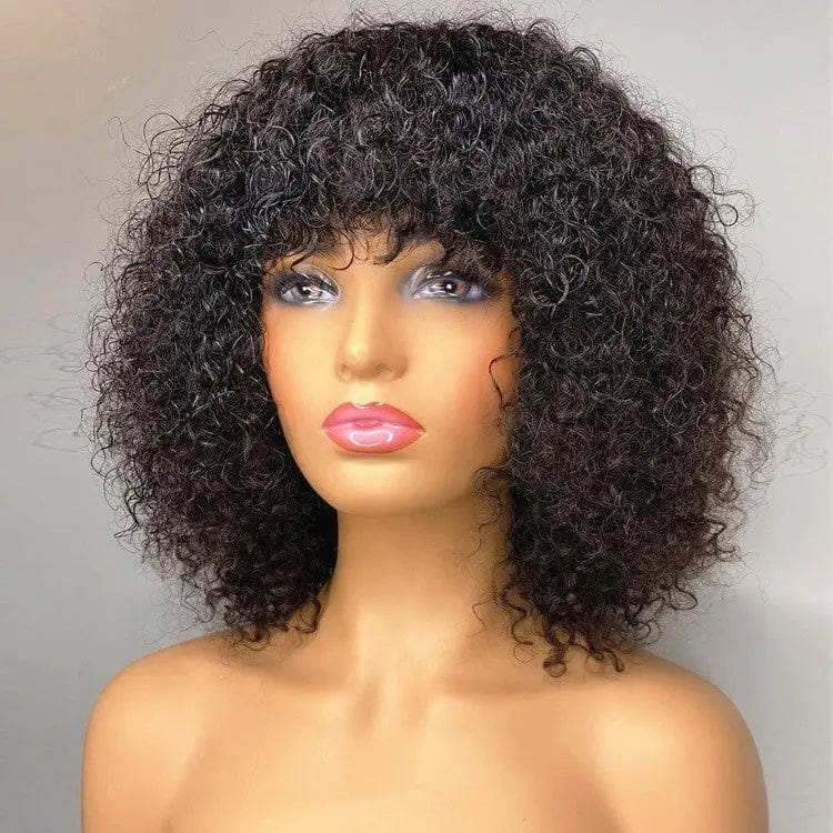 Vietnam Human Hair Short Bob Deep Curly Wig Pre Plucked With Bangs Virgin Remy Hair Lace Front Wigs