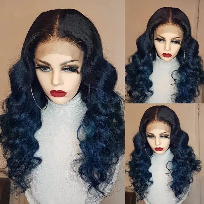 Virgin Human Hair Dark Blue Bone Straight Wig Cuticle Aligned Unprocessed Brazilian Hair Lace Front Wigs