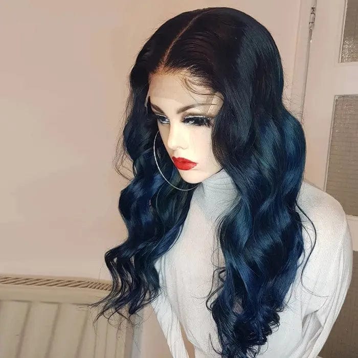 Virgin Human Hair Dark Blue Bone Straight Wig Cuticle Aligned Unprocessed Brazilian Hair Lace Front Wigs