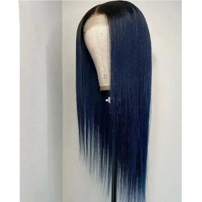 Virgin Human Hair Dark Blue Bone Straight Wig Cuticle Aligned Unprocessed Brazilian Hair Lace Front Wigs