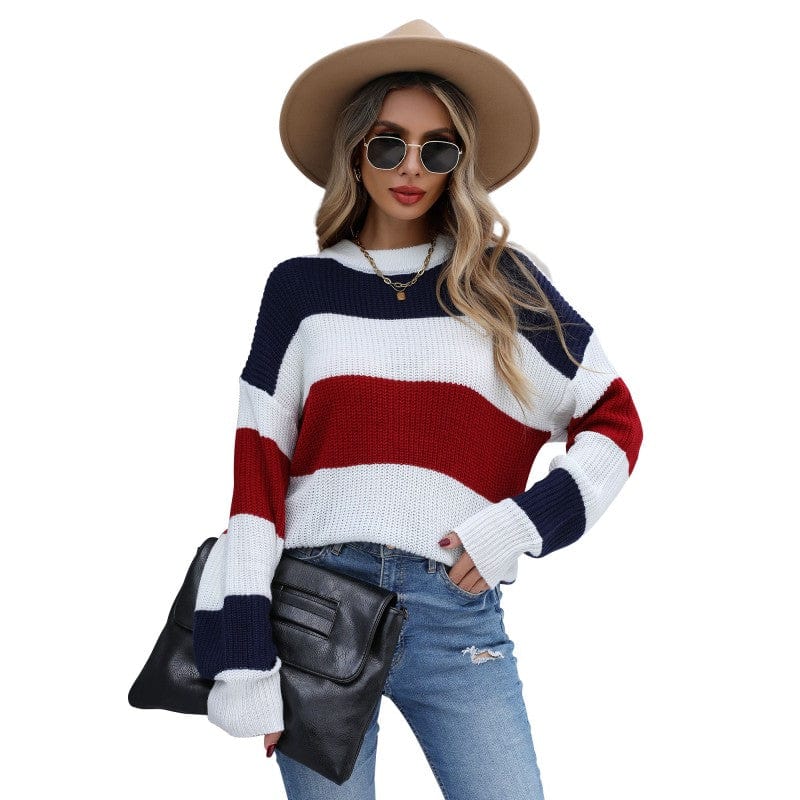 Warmest Patchwork Women's Sweater Women Knitted Autumn Long Sleeve Sweater Womens Sweaters Crew Neck