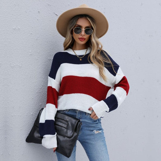 Warmest Patchwork Women's Sweater Women Knitted Autumn Long Sleeve Sweater Womens Sweaters Crew Neck