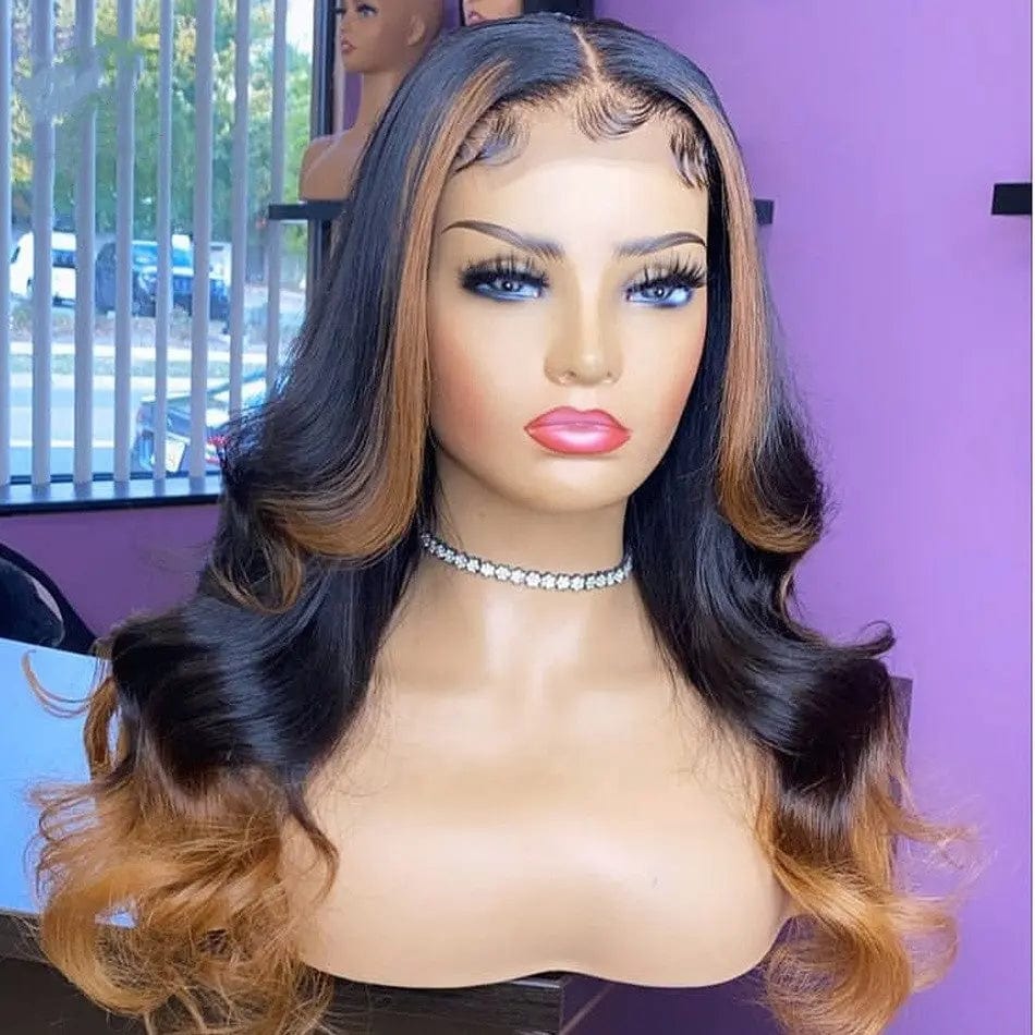 Water Wave Wig Brown Burgundy Highlight Ombre 100% Unprocessed Cuticle Aligned Pre Plucked Lace Front Wigs