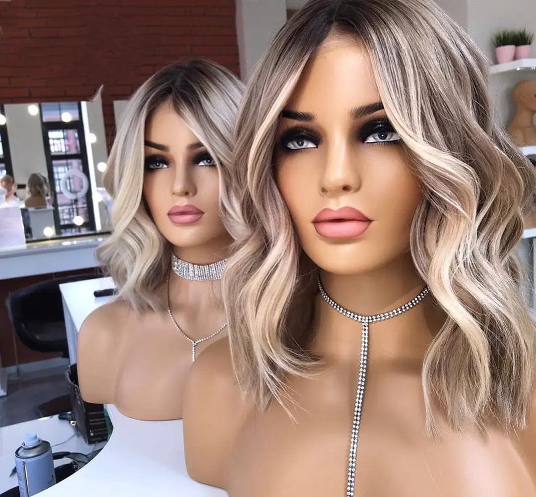 Wavy Bob Wigs Ash Honey Blonde Highlights Human Virgin Hair 13*4 Lace Front Wigs for Black Women