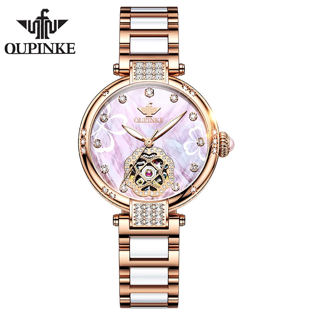 White OUPINKE 3183 Women Watches in Wristwatches Automatic Mechanical Women Gold Watch