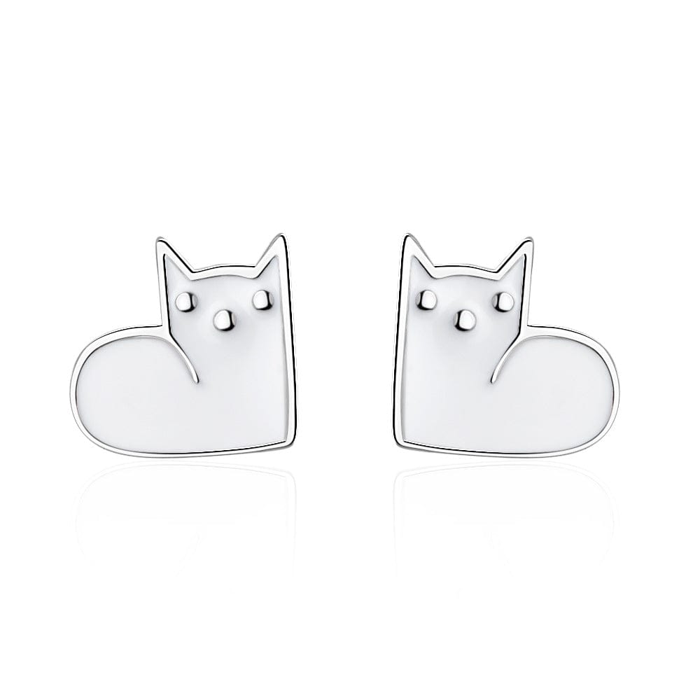 White Sweet Cute Black White Enamel Cat Stud Earrings for Women Girl Temperament Animal Earring Simple Jewelry Student Party Gift