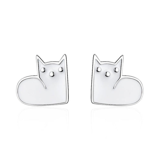 White Sweet Cute Black White Enamel Cat Stud Earrings for Women Girl Temperament Animal Earring Simple Jewelry Student Party Gift