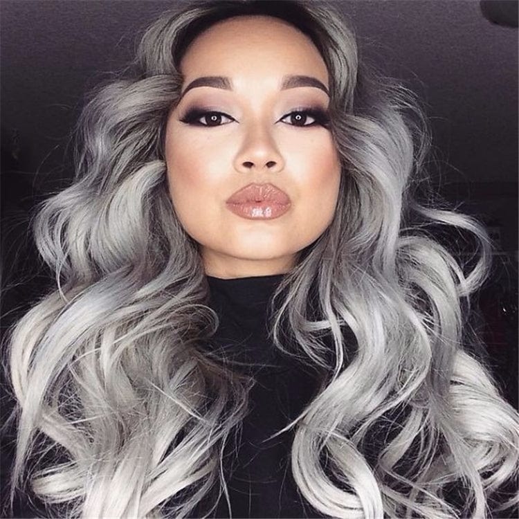 wholesale 100% human hair grey extension weave bundle with closure , ombre gray human hair Swiss lace front wigs