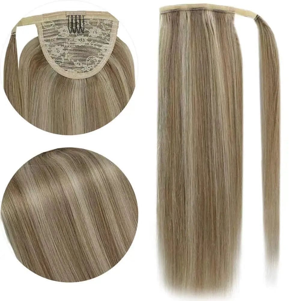 Wholesale 12A Grade Double Drawn Ponytail Extension Raw Cuticle Aligned Human Hair Bundles Extension Weft