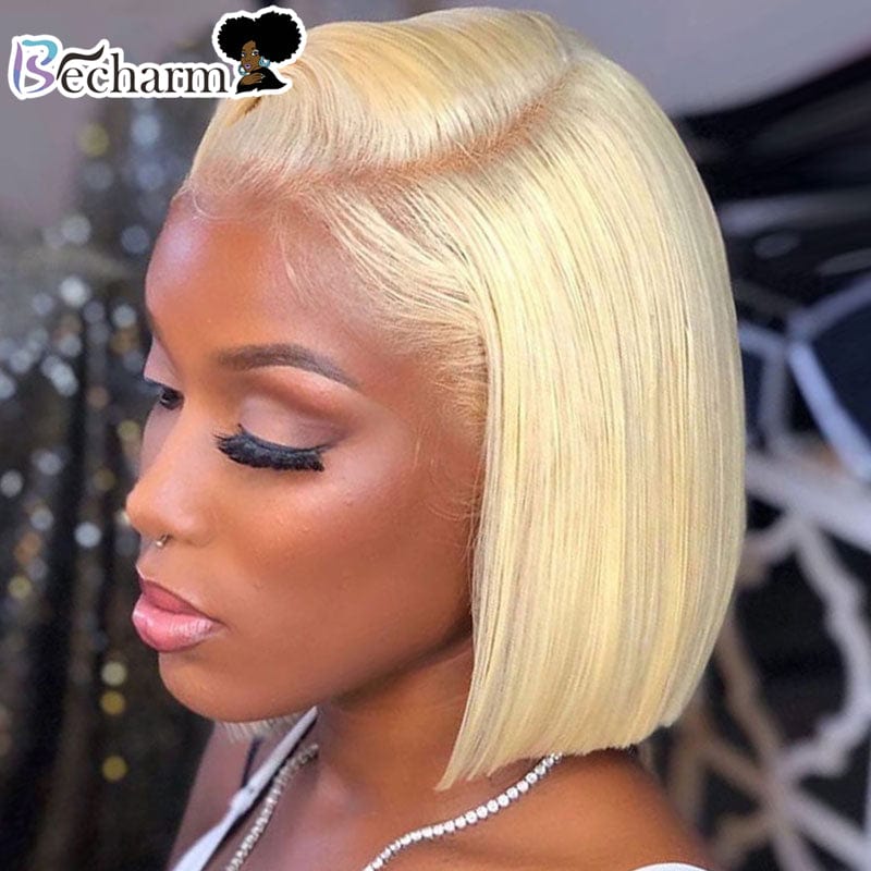 Wholesale 4x4 613 Blonde Short Human Bob Wig,Human Hair Short Honey Blonde Bob Wig,Blonde Bob Lace Front Closure Wig